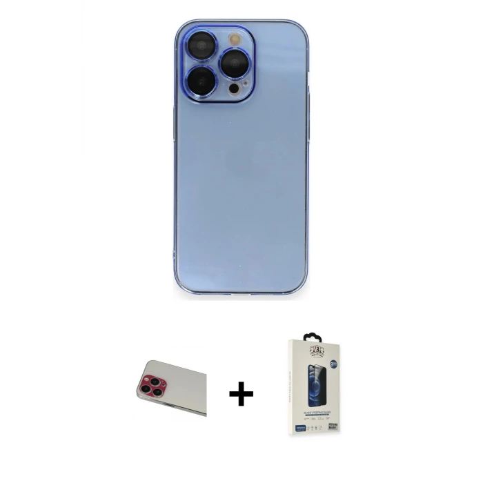 ieg™ iPhone 13 Pro Max Kılıf Siluet Minimal Özel Seri - Siyah Bilvis Hayalet Cam Ekran Koruyucu + Rainbow Kamera Lens Koruma Cam - KI
