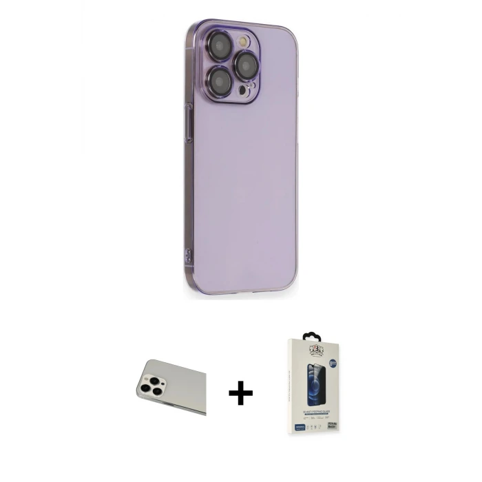 ieg™ iPhone 13 Pro Max Kılıf Siluet Minimal Özel Seri - Siyah Bilvis Hayalet Cam Ekran Koruyucu + Rainbow Kamera Lens Koruma Cam - BZ
