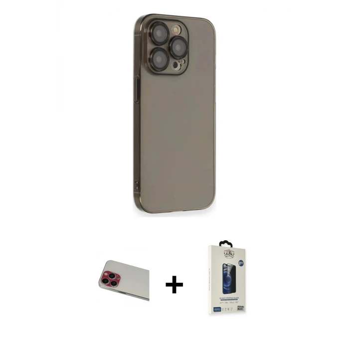 ieg™ iPhone 13 Pro Max Kılıf Siluet Minimal Özel Seri - Siyah Bilvis Hayalet Cam Ekran Koruyucu + Rainbow Kamera Lens Koruma Cam - KI