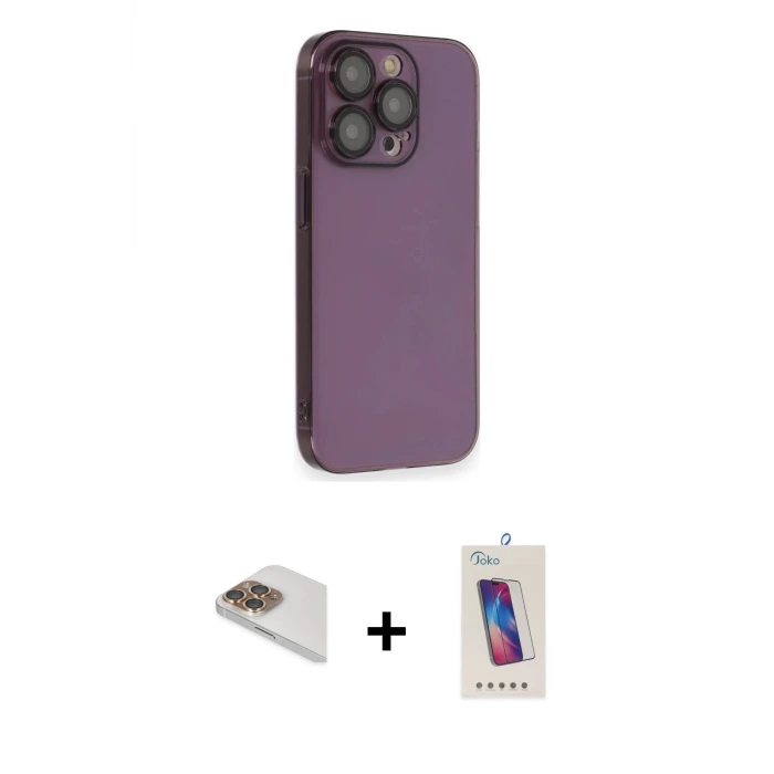 ieg™ iPhone 13 Pro Max Kılıf Siluet Minimal Özel Seri - Siyah Joko 5D Cam + Pers Alüminyum Kamera Lens - GD
