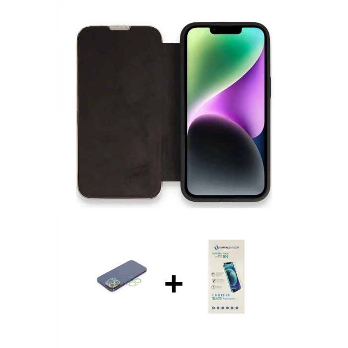 ieg™ iPhone 13 Pro Max Kılıf Siluet Minimal Serisi - Şeffaf Pasifik Cam Ekran Koruyucu + Renkli Kamera Lens Koruma Cam - YL