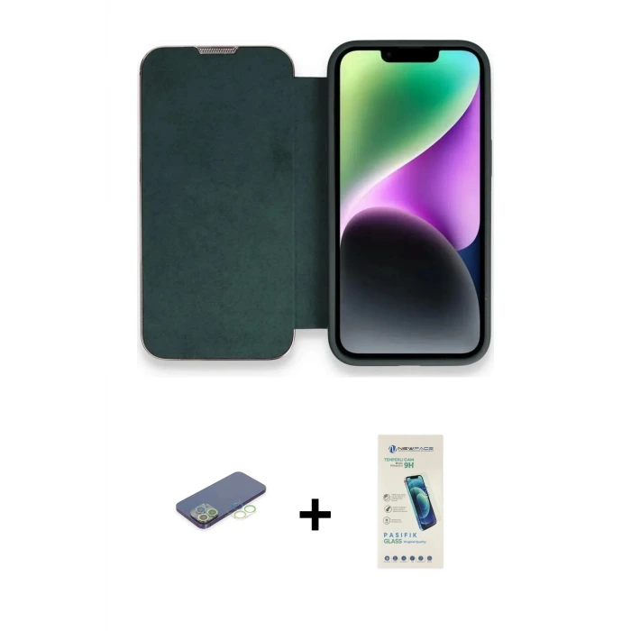 ieg™ iPhone 13 Pro Max Kılıf Siluet Minimal Serisi - Şeffaf Pasifik Cam Ekran Koruyucu + Renkli Kamera Lens Koruma Cam - YL