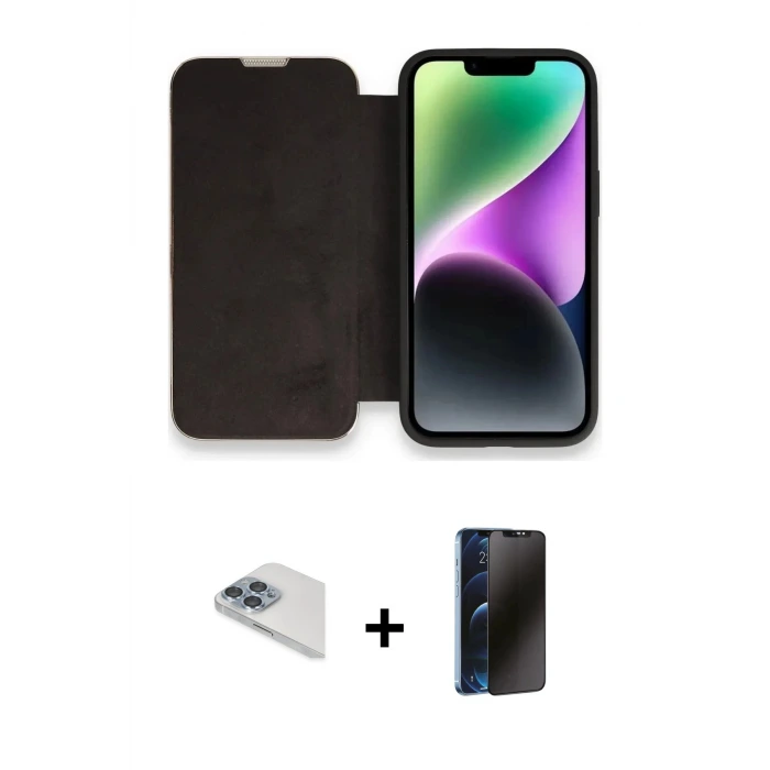 ieg™ iPhone 13 Pro Max Kılıf Siluet Minimal Serisi - Siyah 3D Antistatik Hayalet Cam Ekran Koruyucu + Pers Alüminyum Kamera Lens - SABE