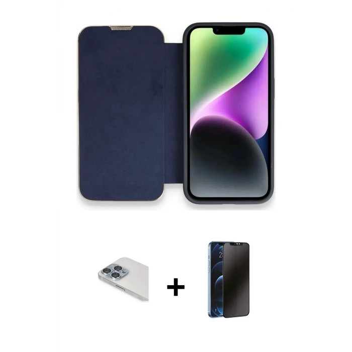 ieg™ iPhone 13 Pro Max Kılıf Siluet Minimal Serisi - Siyah 3D Antistatik Hayalet Cam Ekran Koruyucu + Pers Alüminyum Kamera Lens - SABE