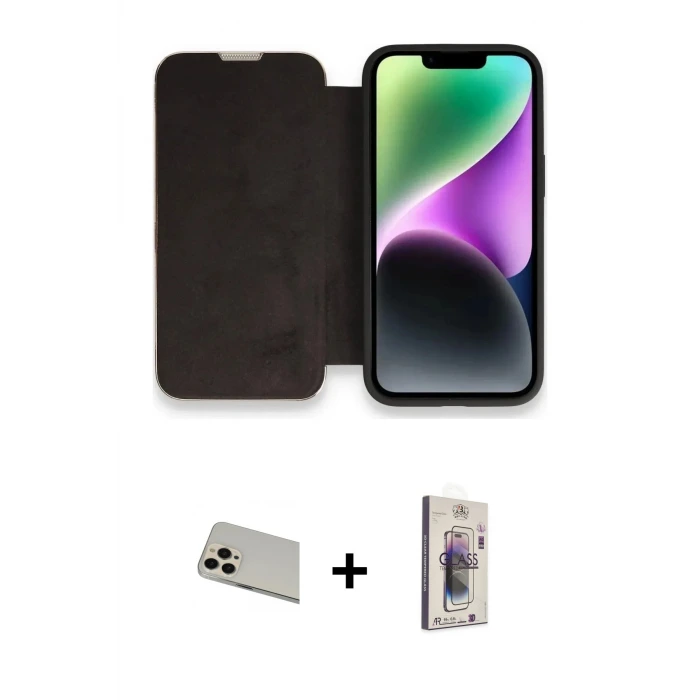 ieg™ iPhone 13 Pro Max Kılıf Siluet Minimal Serisi - Siyah Bilvis 3D Cam Ekran Koruyucu + Rainbow Kamera Lens Koruma Cam - REGD