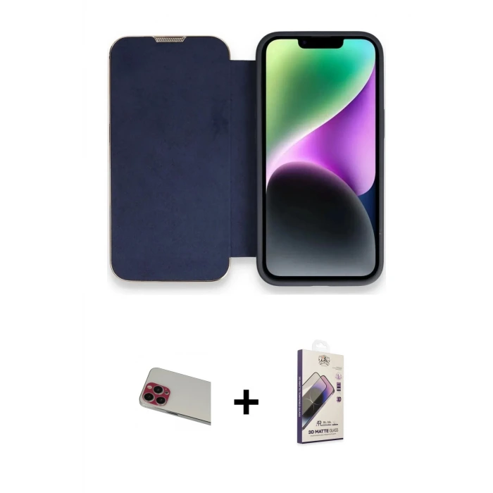 ieg™ iPhone 13 Pro Max Kılıf Siluet Minimal Serisi - Siyah Bilvis 3D Mat Cam Ekran Koruyucu + Rainbow Kamera Lens Koruma Cam - KI