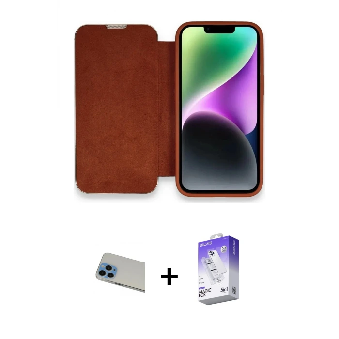 ieg™ iPhone 13 Pro Max Kılıf Siluet Minimal Serisi - Siyah Bilvis 5in1 3D Magic Cam Ekran Koruyucu + Rainbow Kamera Lens Koruma Cam - MI