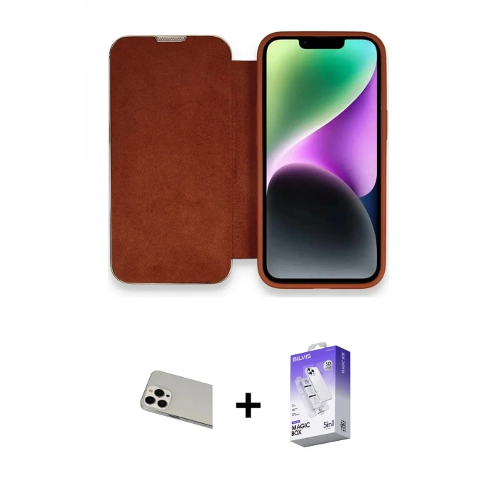 ieg™ iPhone 13 Pro Max Kılıf Siluet Minimal Serisi - Siyah Bilvis 5in1 3D Magic Cam Ekran Koruyucu + Rainbow Kamera Lens Koruma Cam - BZ