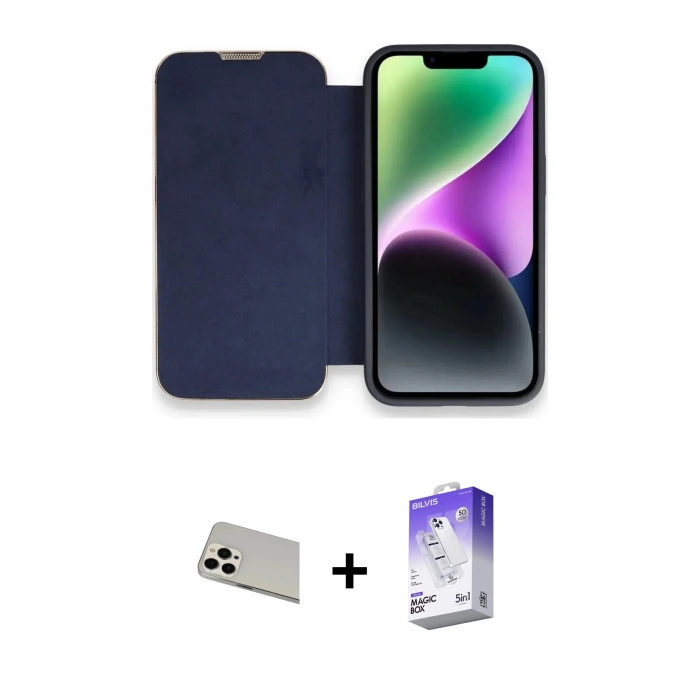 ieg™ iPhone 13 Pro Max Kılıf Siluet Minimal Serisi - Siyah Bilvis 5in1 3D Magic Cam Ekran Koruyucu + Rainbow Kamera Lens Koruma Cam - BZ