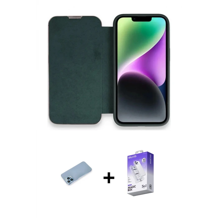 ieg™ iPhone 13 Pro Max Kılıf Siluet Minimal Serisi - Siyah Bilvis 5in1 3D Magic Cam Ekran Koruyucu + Shine Kamera Lens Koruma Cam - MI