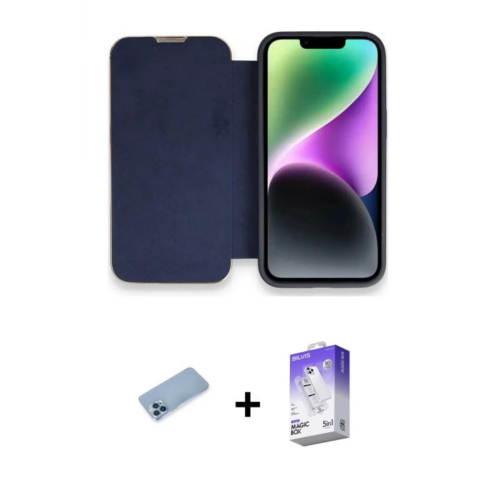 ieg™ iPhone 13 Pro Max Kılıf Siluet Minimal Serisi - Siyah Bilvis 5in1 3D Magic Cam Ekran Koruyucu + Shine Kamera Lens Koruma Cam - MI