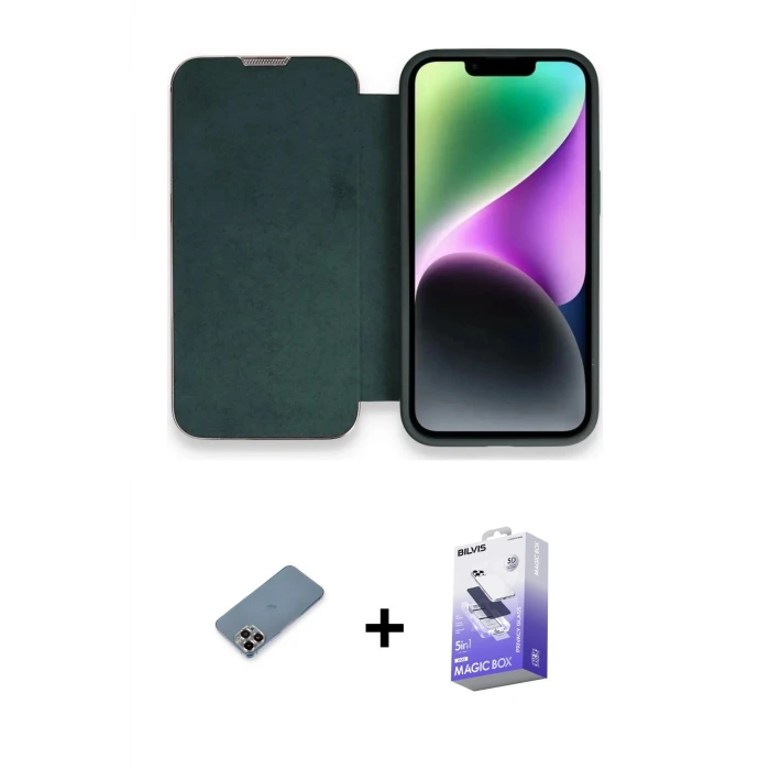 ieg™ iPhone 13 Pro Max Kılıf Siluet Minimal Serisi - Siyah Bilvis 5in1 5D Magic Hayalet Cam Ekran Koruyucu + Metal Kamera Lens Koruma Cam - MR