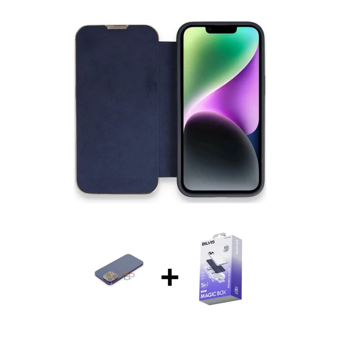 ieg™ iPhone 13 Pro Max Kılıf Siluet Minimal Serisi - Siyah Bilvis 5in1 5D Magic Hayalet Cam Ekran Koruyucu + Renkli Kamera Lens Koruma Cam - PE