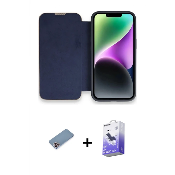 ieg™ iPhone 13 Pro Max Kılıf Siluet Minimal Serisi - Siyah Bilvis 5in1 5D Magic Hayalet Cam Ekran Koruyucu + Shine Kamera Lens Koruma Cam - PE