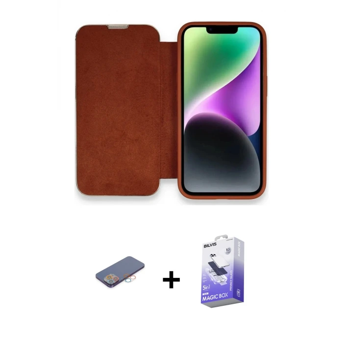 ieg™ iPhone 13 Pro Max Kılıf Siluet Minimal Serisi - Siyah Bilvis 5in1 5D Magic Hayalet Cam Ekran Koruyucu + Renkli Kamera Lens Koruma Cam - PE