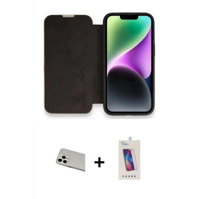 ieg™ iPhone 13 Pro Max Kılıf Siluet Minimal Serisi - Siyah Joko 5D Cam + Rainbow Kamera Lens Koruma Cam - BZ
