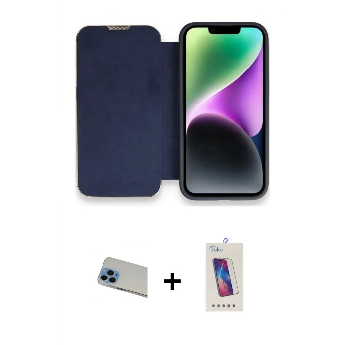 ieg™ iPhone 13 Pro Max Kılıf Siluet Minimal Serisi - Siyah Joko 5D Cam + Rainbow Kamera Lens Koruma Cam - MI