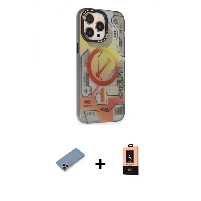 ieg™ iPhone 13 Pro Max Kılıf Siluet Modern Koleksiyonu - Şeffaf Maxco Cam Ekran Koruyucu + Shine Kamera Lens Koruma Cam - PE