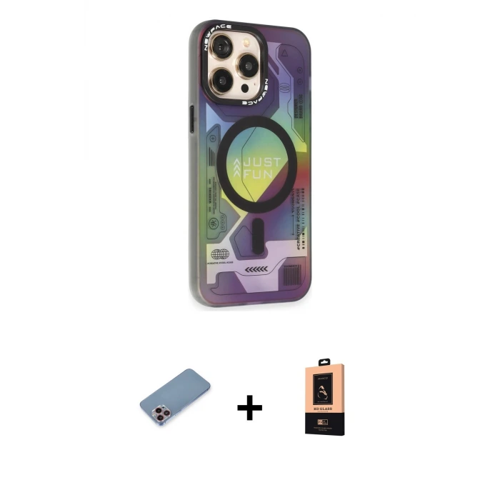 ieg™ iPhone 13 Pro Max Kılıf Siluet Modern Koleksiyonu - Şeffaf Maxco Cam Ekran Koruyucu + Shine Kamera Lens Koruma Cam - PE