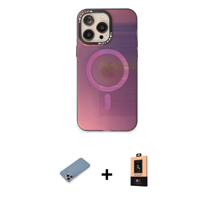 ieg™ iPhone 13 Pro Max Kılıf Siluet Modern Koleksiyonu - Şeffaf Maxco Cam Ekran Koruyucu + Shine Kamera Lens Koruma Cam - PE