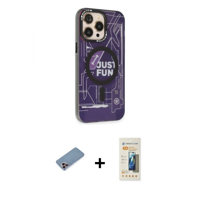 ieg™ iPhone 13 Pro Max Kılıf Siluet Modern Koleksiyonu - Siyah 6D Mat Seramik Hayalet Nano Ekran Koruyucu + Shine Kamera Lens Koruma Cam - PE