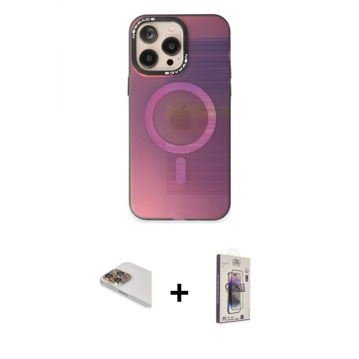 ieg™ iPhone 13 Pro Max Kılıf Siluet Modern Koleksiyonu - Siyah Bilvis 3D Cam Ekran Koruyucu + Pers Alüminyum Kamera Lens - GD