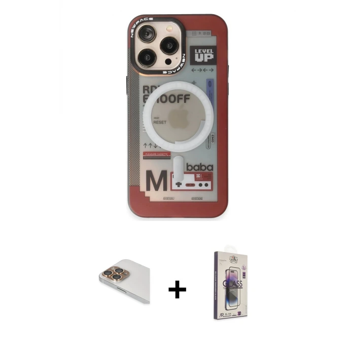 ieg™ iPhone 13 Pro Max Kılıf Siluet Modern Koleksiyonu - Siyah Bilvis 3D Cam Ekran Koruyucu + Pers Alüminyum Kamera Lens - GD
