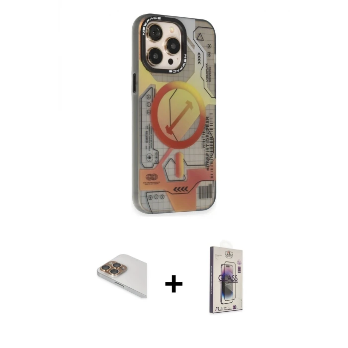 ieg™ iPhone 13 Pro Max Kılıf Siluet Modern Koleksiyonu - Siyah Bilvis 3D Cam Ekran Koruyucu + Pers Alüminyum Kamera Lens - GD