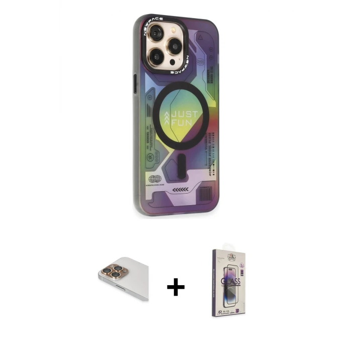 ieg™ iPhone 13 Pro Max Kılıf Siluet Modern Koleksiyonu - Siyah Bilvis 3D Cam Ekran Koruyucu + Pers Alüminyum Kamera Lens - GD