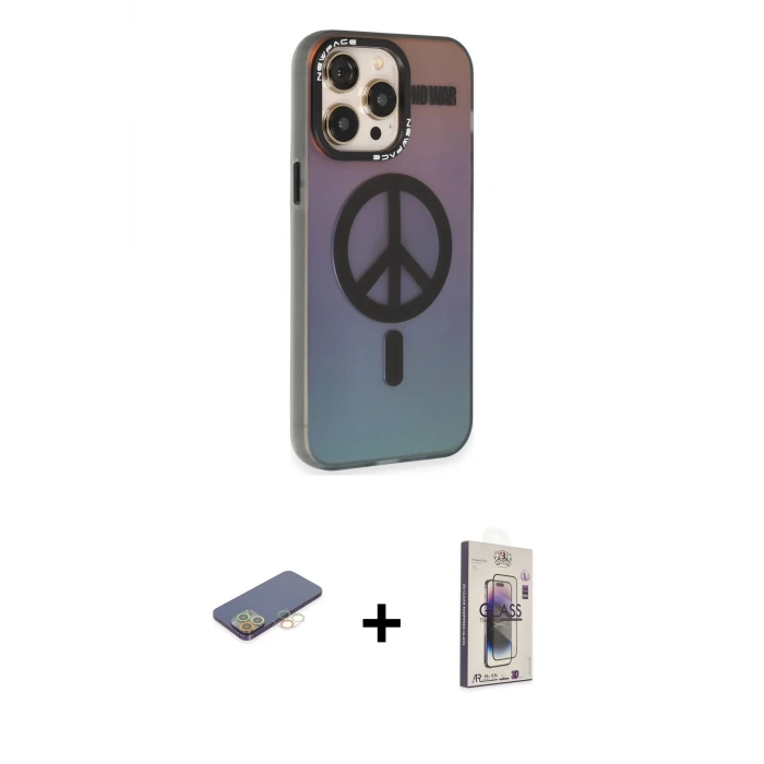 ieg™ iPhone 13 Pro Max Kılıf Siluet Modern Koleksiyonu - Siyah Bilvis 3D Cam Ekran Koruyucu + Renkli Kamera Lens Koruma Cam - SI