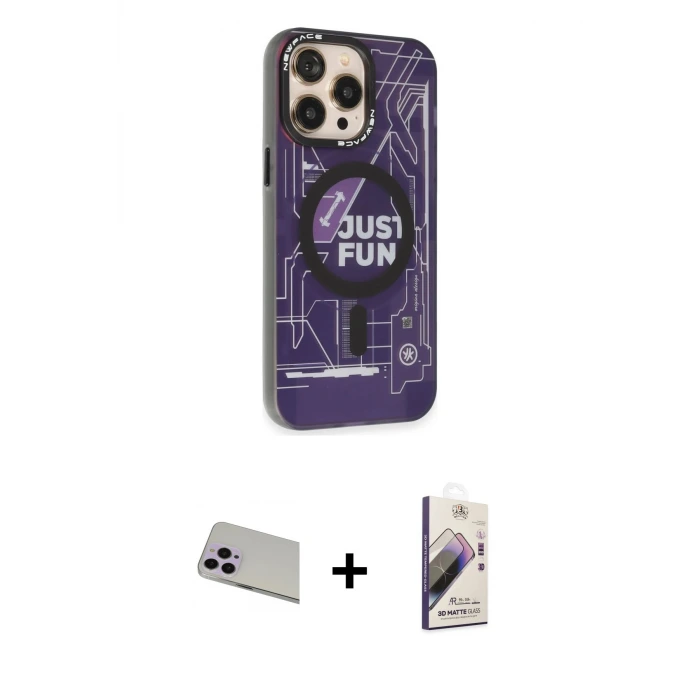 ieg™ iPhone 13 Pro Max Kılıf Siluet Modern Koleksiyonu - Siyah Bilvis 3D Mat Cam Ekran Koruyucu + Rainbow Kamera Lens Koruma Cam - MR