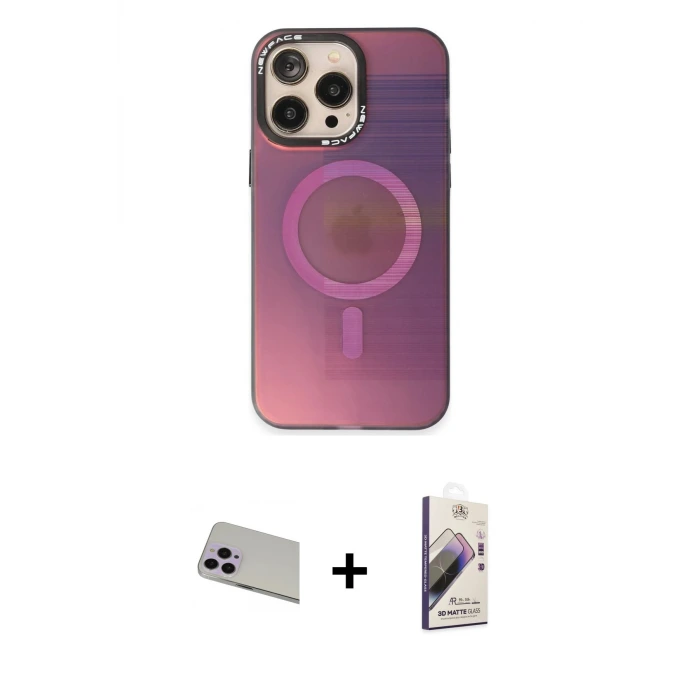 ieg™ iPhone 13 Pro Max Kılıf Siluet Modern Koleksiyonu - Siyah Bilvis 3D Mat Cam Ekran Koruyucu + Rainbow Kamera Lens Koruma Cam - MR