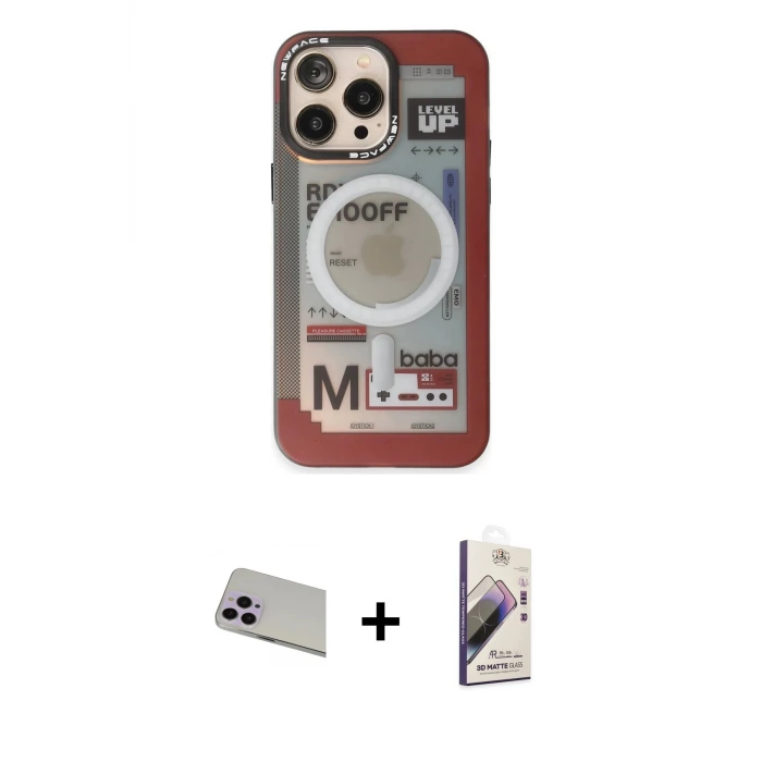 ieg™ iPhone 13 Pro Max Kılıf Siluet Modern Koleksiyonu - Siyah Bilvis 3D Mat Cam Ekran Koruyucu + Rainbow Kamera Lens Koruma Cam - MR