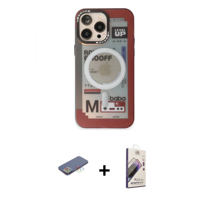 ieg™ iPhone 13 Pro Max Kılıf Siluet Modern Koleksiyonu - Siyah Bilvis 3D Mat Cam Ekran Koruyucu + Renkli Kamera Lens Koruma Cam - MI
