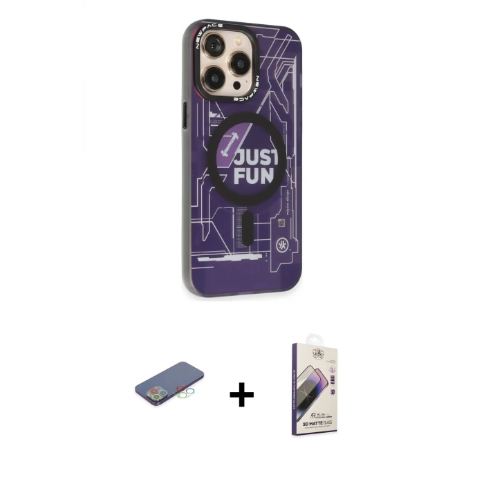 ieg™ iPhone 13 Pro Max Kılıf Siluet Modern Koleksiyonu - Siyah Bilvis 3D Mat Cam Ekran Koruyucu + Renkli Kamera Lens Koruma Cam - MI