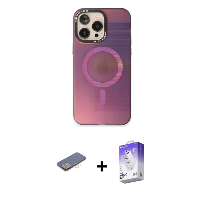 ieg™ iPhone 13 Pro Max Kılıf Siluet Modern Koleksiyonu - Siyah Bilvis 5in1 3D Magic Cam Ekran Koruyucu + Renkli Kamera Lens Koruma Cam - SI