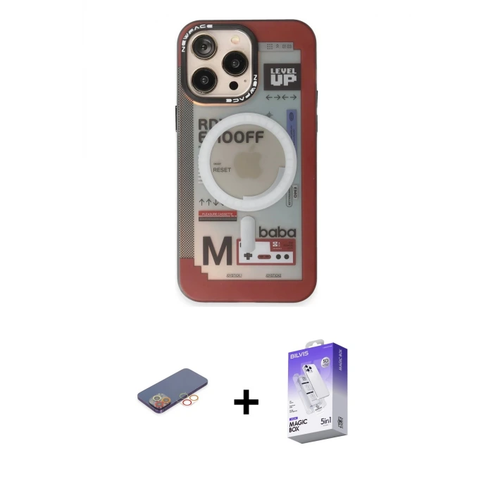 ieg™ iPhone 13 Pro Max Kılıf Siluet Modern Koleksiyonu - Siyah Bilvis 5in1 3D Magic Cam Ekran Koruyucu + Renkli Kamera Lens Koruma Cam - TU