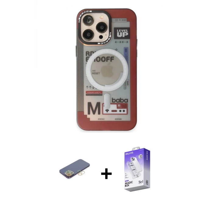 ieg™ iPhone 13 Pro Max Kılıf Siluet Modern Koleksiyonu - Siyah Bilvis 5in1 3D Magic Cam Ekran Koruyucu + Renkli Kamera Lens Koruma Cam - SI