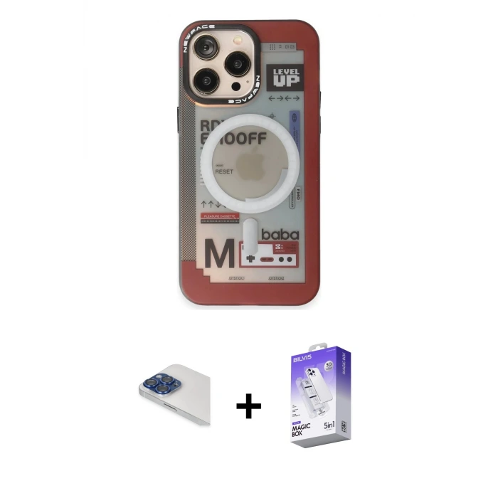 ieg™ iPhone 13 Pro Max Kılıf Siluet Modern Koleksiyonu - Siyah Bilvis 5in1 3D Magic Cam Ekran Koruyucu + Pers Alüminyum Kamera Lens - LT