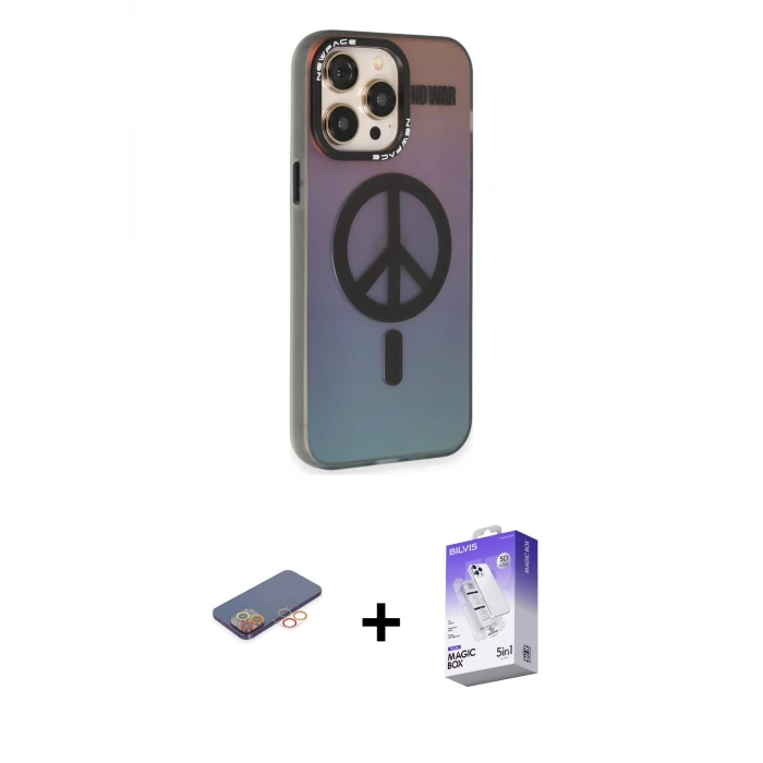 ieg™ iPhone 13 Pro Max Kılıf Siluet Modern Koleksiyonu - Siyah Bilvis 5in1 3D Magic Cam Ekran Koruyucu + Renkli Kamera Lens Koruma Cam - TU