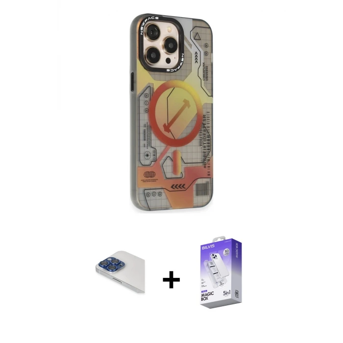ieg™ iPhone 13 Pro Max Kılıf Siluet Modern Koleksiyonu - Siyah Bilvis 5in1 3D Magic Cam Ekran Koruyucu + Pers Alüminyum Kamera Lens - LT