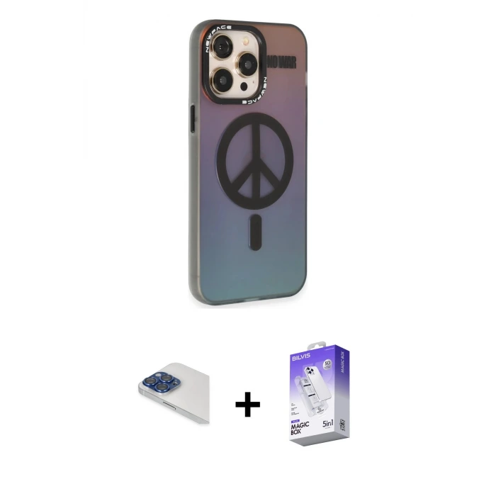 ieg™ iPhone 13 Pro Max Kılıf Siluet Modern Koleksiyonu - Siyah Bilvis 5in1 3D Magic Cam Ekran Koruyucu + Pers Alüminyum Kamera Lens - LT