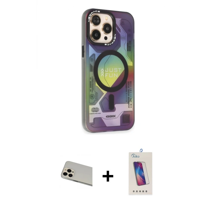 ieg™ iPhone 13 Pro Max Kılıf Siluet Modern Koleksiyonu - Siyah Joko 5D Cam + Rainbow Kamera Lens Koruma Cam - REGD