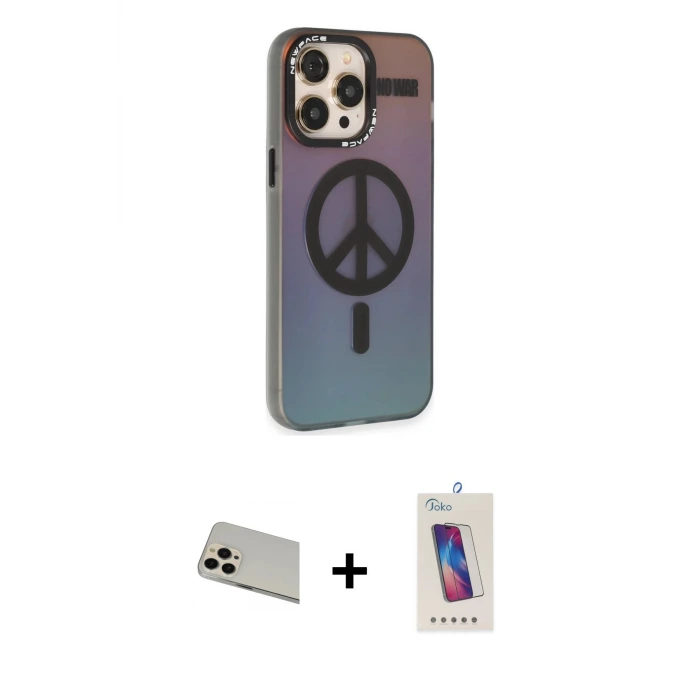 ieg™ iPhone 13 Pro Max Kılıf Siluet Modern Koleksiyonu - Siyah Joko 5D Cam + Rainbow Kamera Lens Koruma Cam - REGD