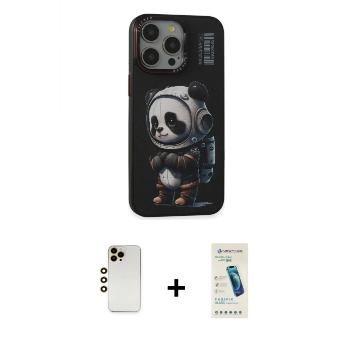 ieg™ iPhone 13 Pro Max Kılıf Siluet Modern Özel Seri - Şeffaf Pasifik Cam Ekran Koruyucu + Shine Kamera Lens - GD