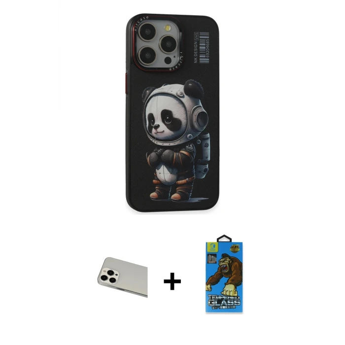 ieg™ iPhone 13 Pro Max Kılıf Siluet Modern Özel Seri - Siyah 18D Cam Ekran Koruyucu + Rainbow Kamera Lens Koruma Cam - BZ
