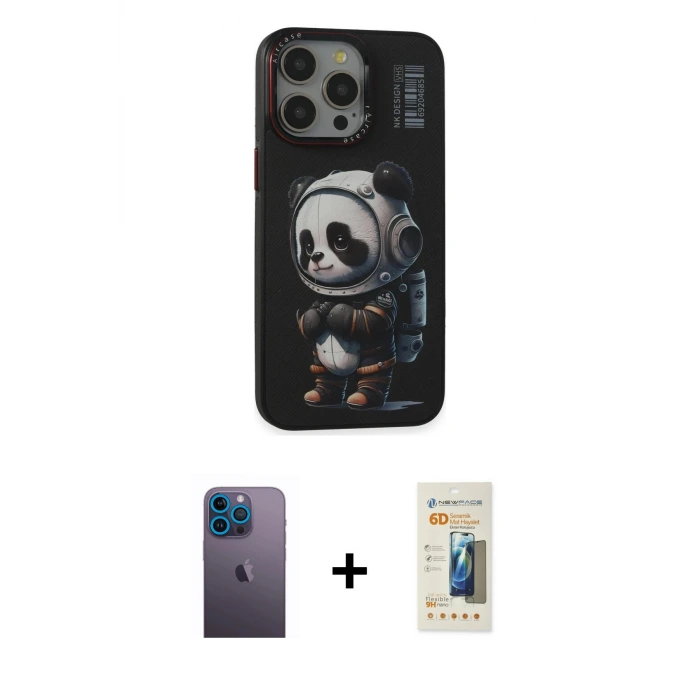 ieg™ iPhone 13 Pro Max Kılıf Siluet Modern Özel Seri - Siyah 6D Mat Seramik Hayalet Nano Ekran Koruyucu + Neon Fosforlu Kamera Lens - MI