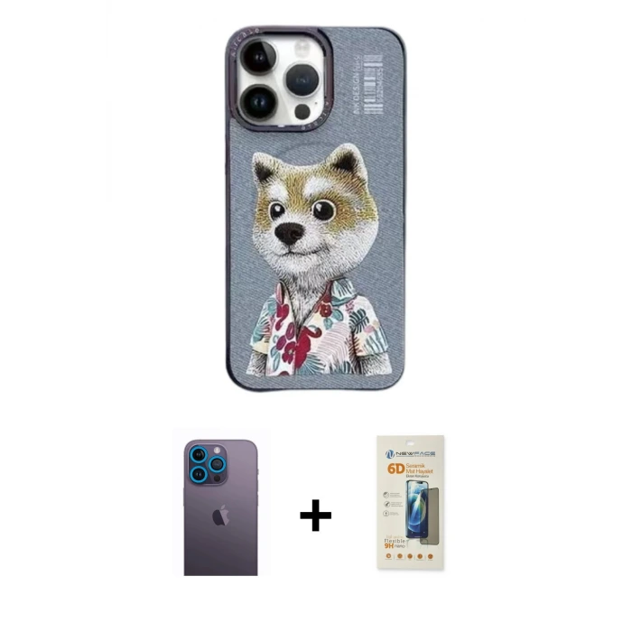 ieg™ iPhone 13 Pro Max Kılıf Siluet Modern Özel Seri - Siyah 6D Mat Seramik Hayalet Nano Ekran Koruyucu + Neon Fosforlu Kamera Lens - MI