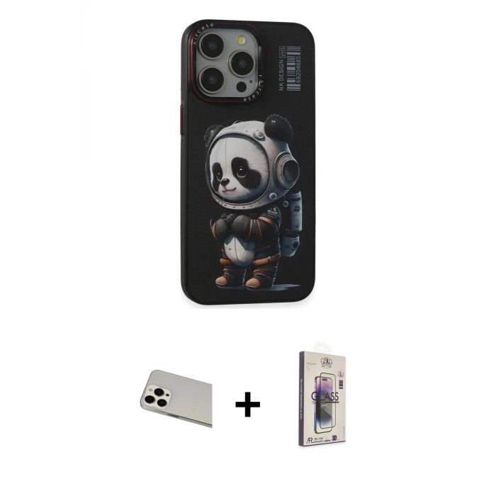 ieg™ iPhone 13 Pro Max Kılıf Siluet Modern Özel Seri - Siyah Bilvis 3D Cam Ekran Koruyucu + Rainbow Kamera Lens Koruma Cam - BZ