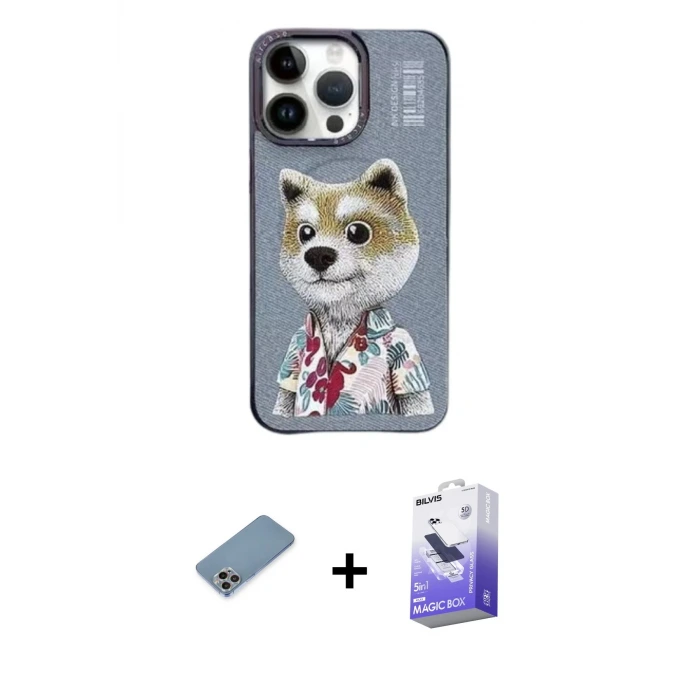 ieg™ iPhone 13 Pro Max Kılıf Siluet Modern Özel Seri - Siyah Bilvis 5in1 5D Magic Hayalet Cam Ekran Koruyucu + Shine Kamera Lens Koruma Cam - GI